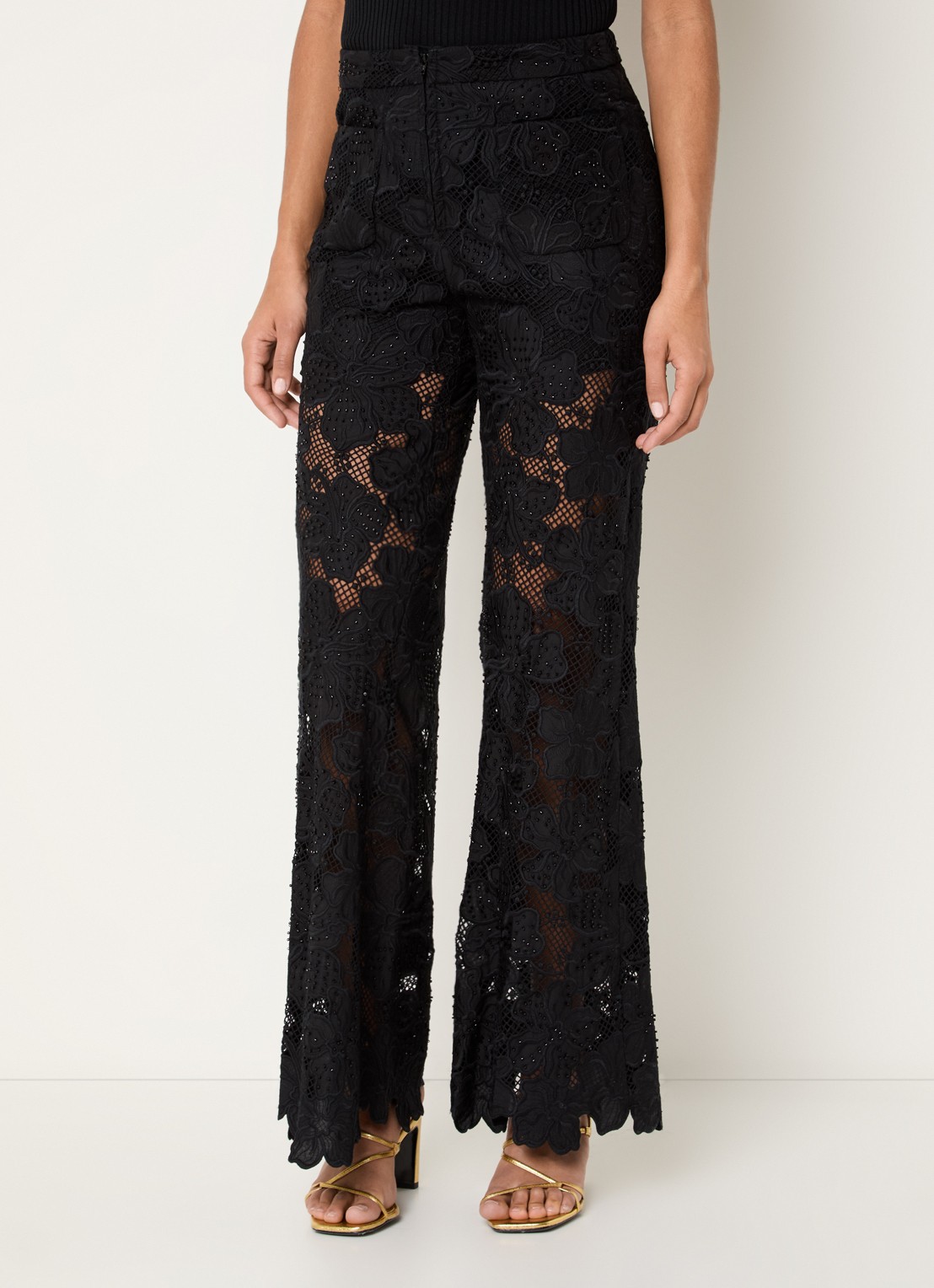 Sandro High waist flared fit broek met broderie - detail 4 zwart