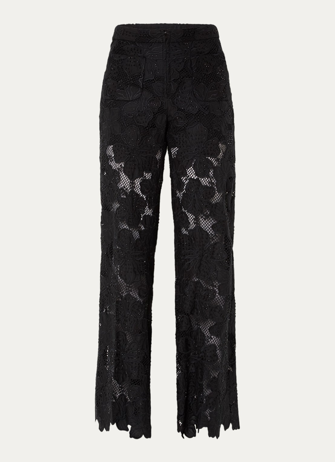 Sandro High waist flared fit broek met broderie - voorkant zwart