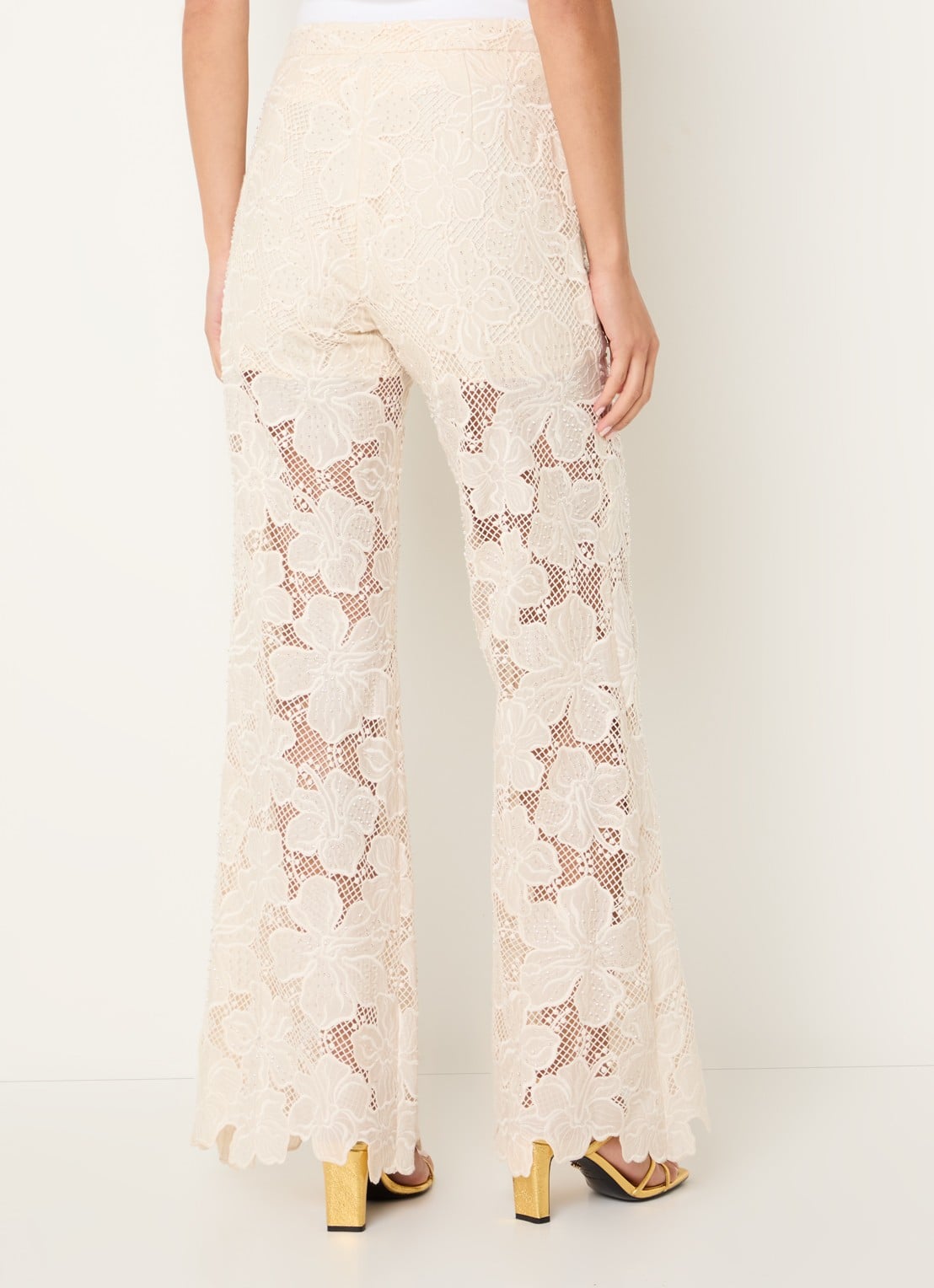 Sandro High waist flared fit broek met broderie - achterkant 3 beige