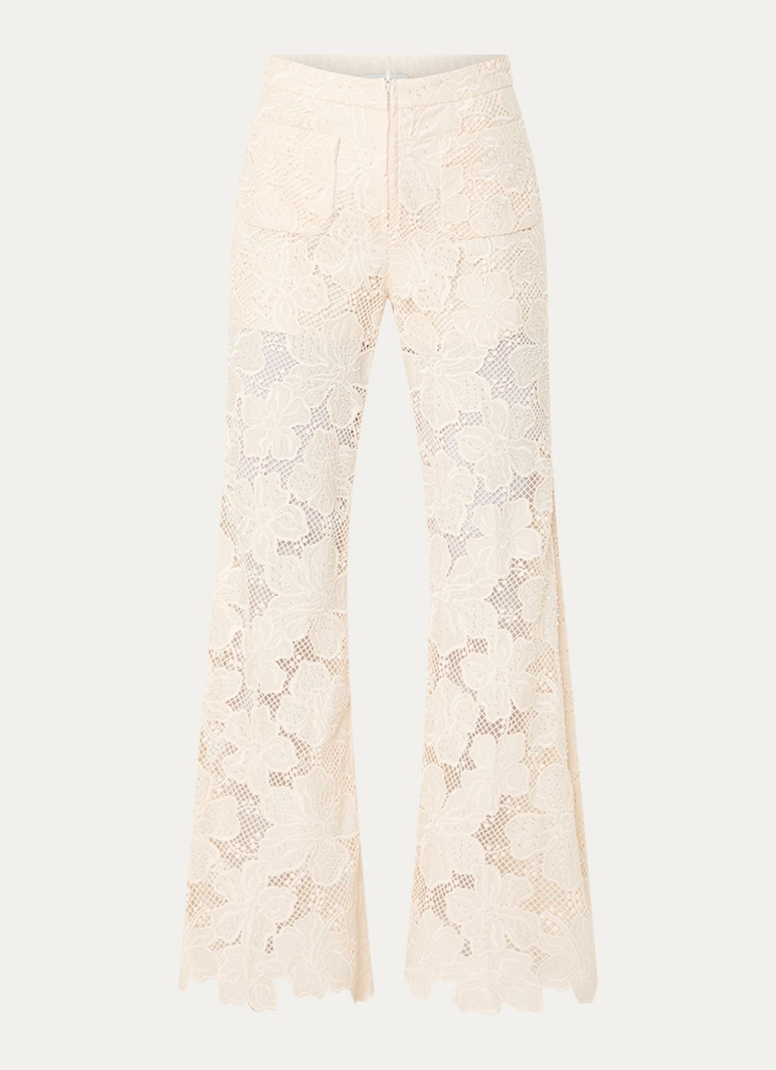 Sandro High waist flared fit broek met broderie - voorkant beige