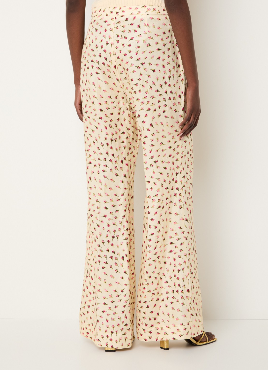 Sandro High waist flared fit pantalon in linnenblend met bloemenprint - achterkant 4 lichtgeel