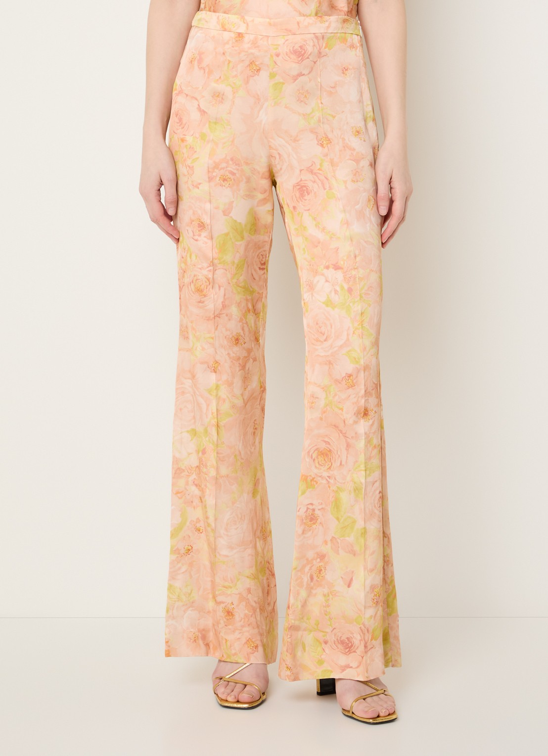 Sandro High waist flared fit pantalon met bloemenprint - detail 2 zalmroze