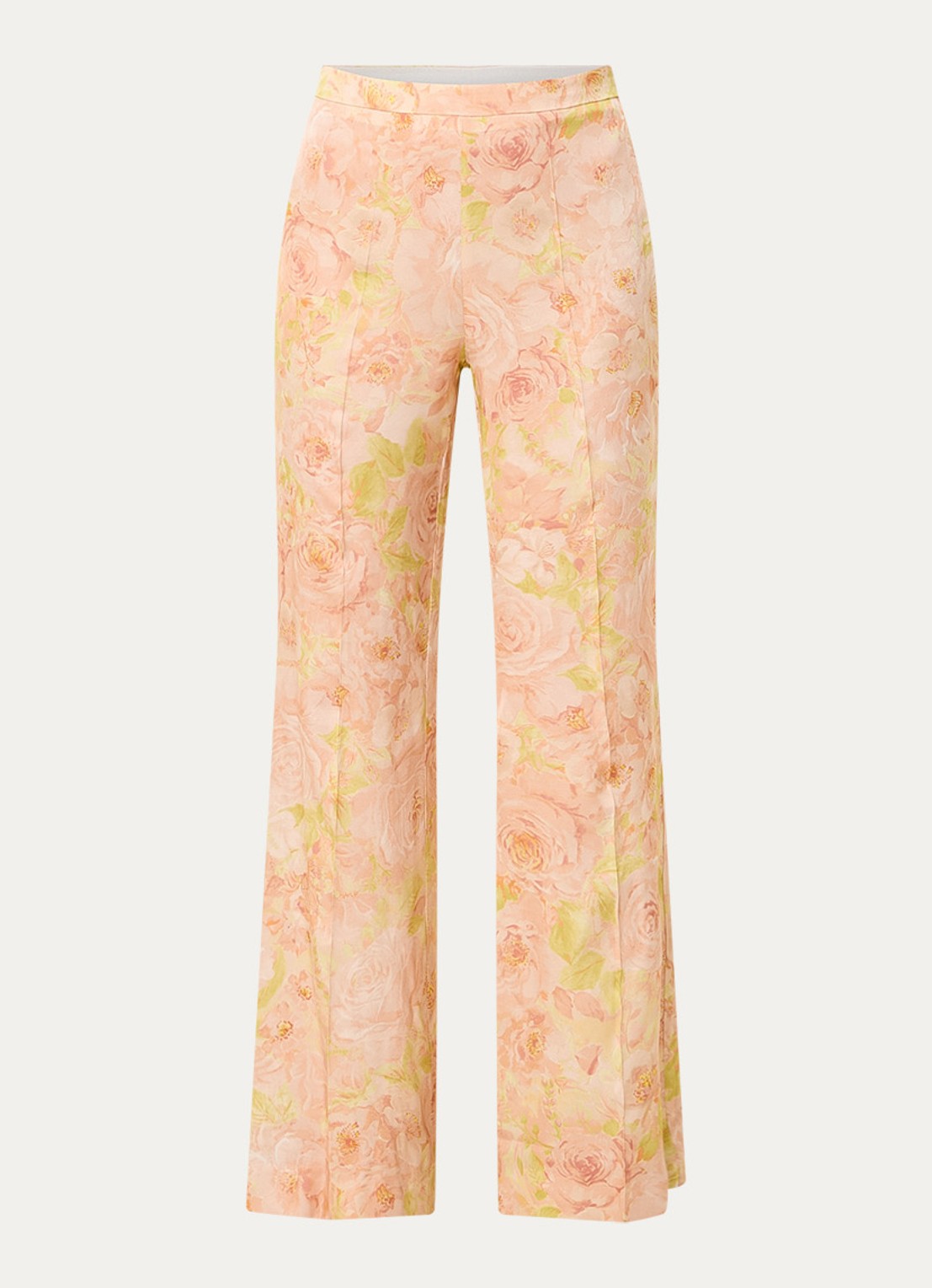 Sandro High waist flared fit pantalon met bloemenprint - voorkant 3 zalmroze