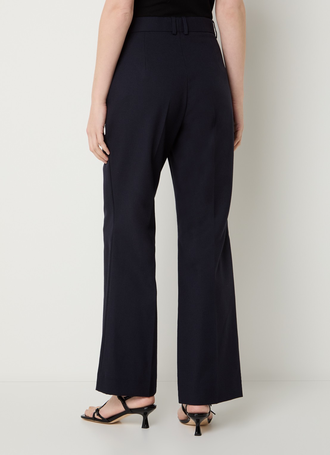 Sandro High waist flared fit pantalon van scheerwol met steekzakken - achterkant donkerblauw