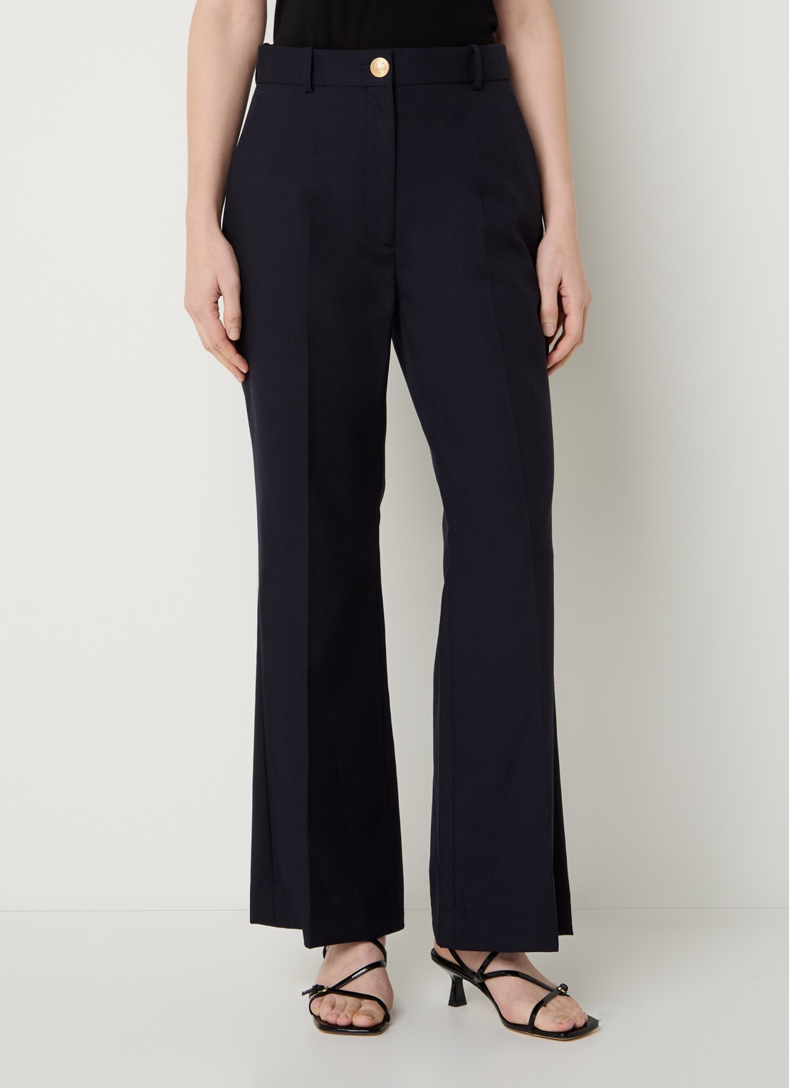 Sandro High waist flared fit pantalon van scheerwol met steekzakken - detail 2 donkerblauw