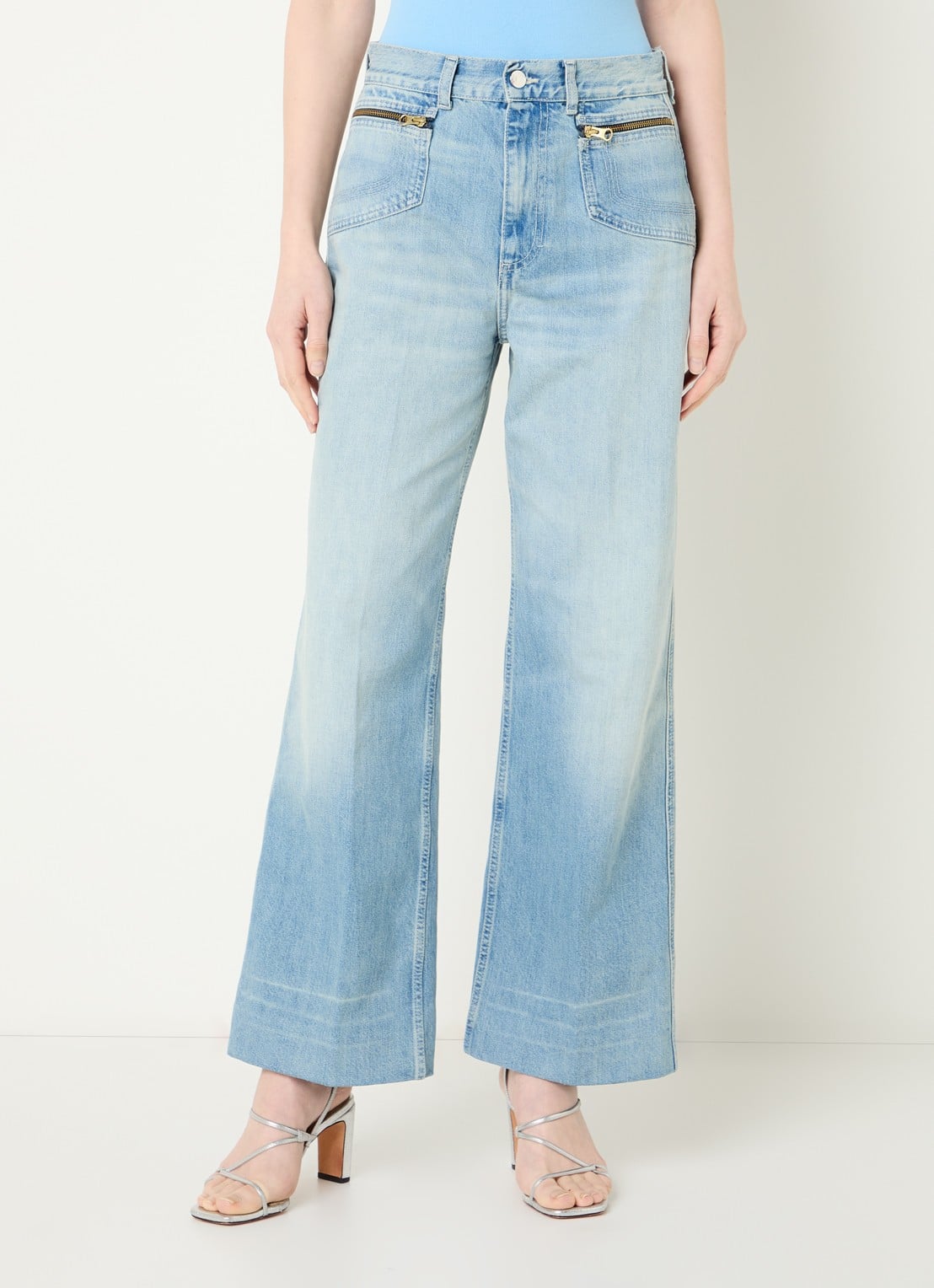 Sandro High waist flared jeans met lichte wassing - detail 3 indigo
