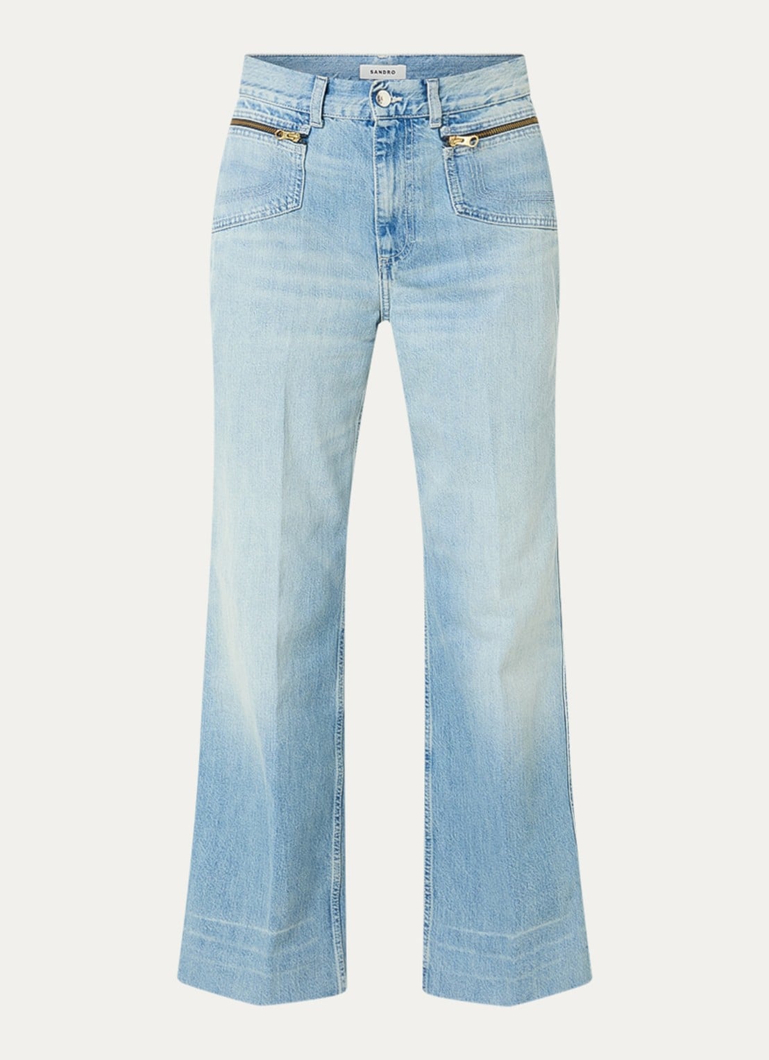 Sandro High waist flared jeans met lichte wassing - voorkant indigo