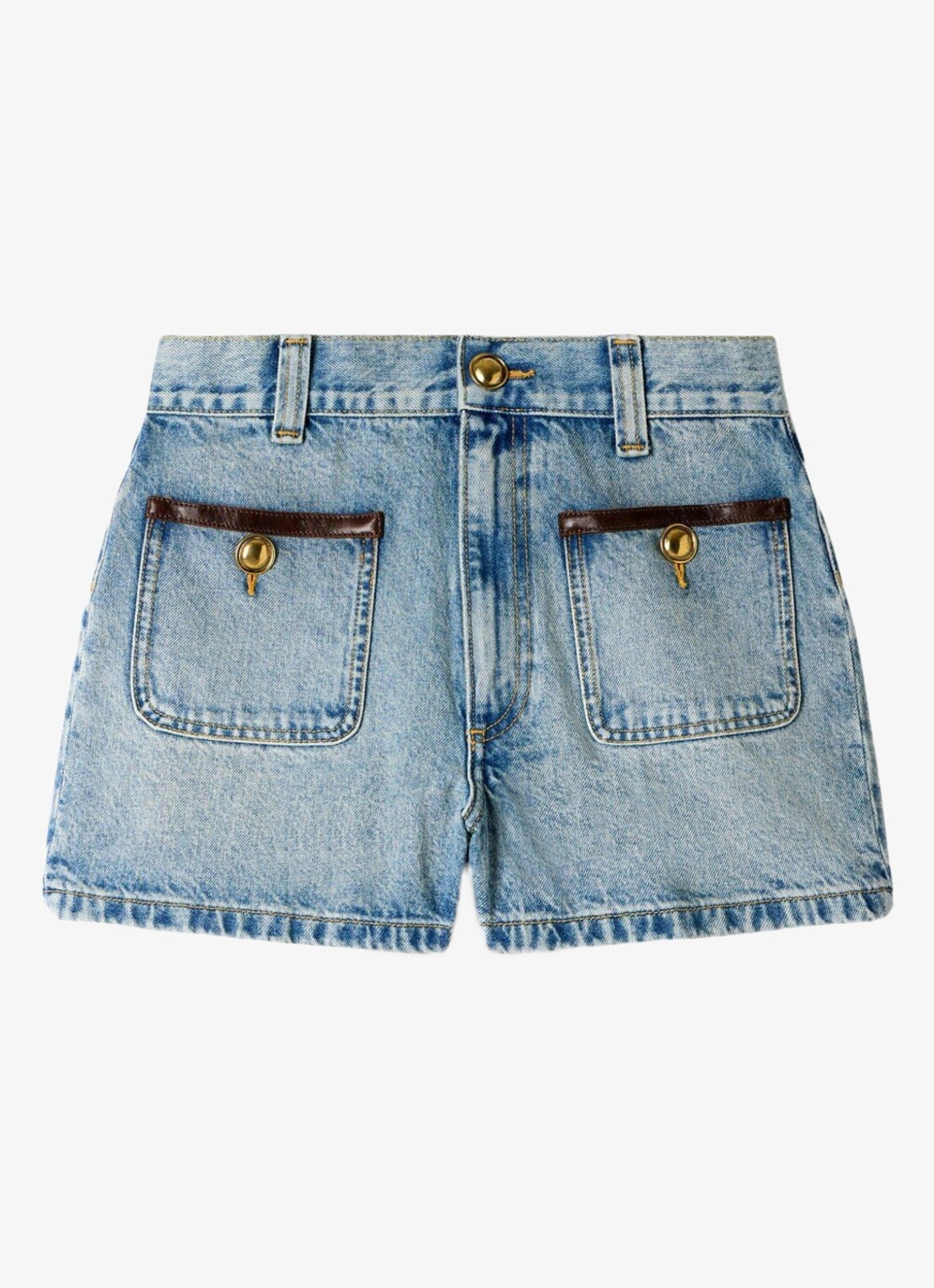 Sandro High waist korte breoek van denim met opgestikte zakken - voorkant 6 blue jean / blauw