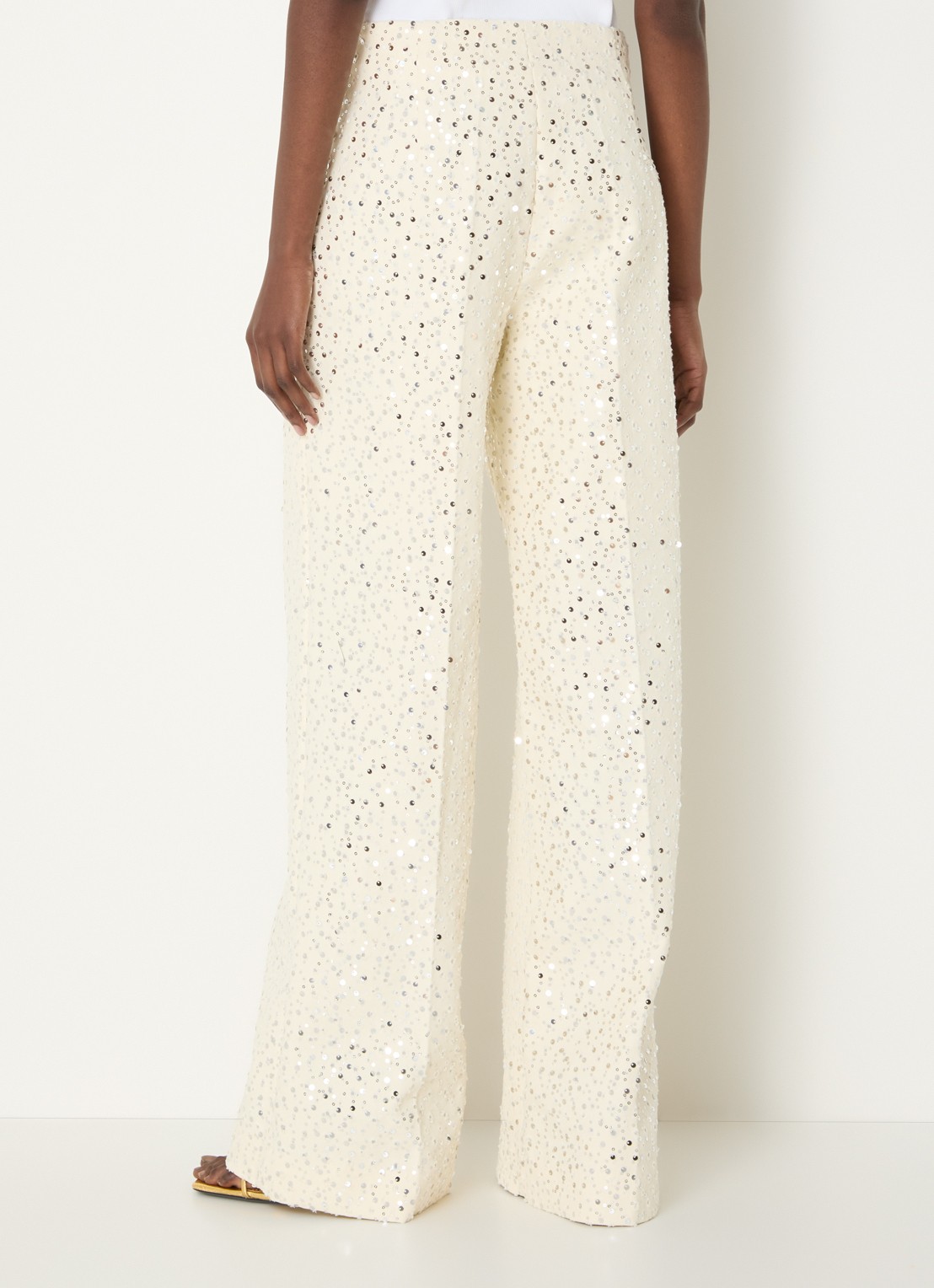 Sandro High waist loose fit broek met pailletten - achterkant beige