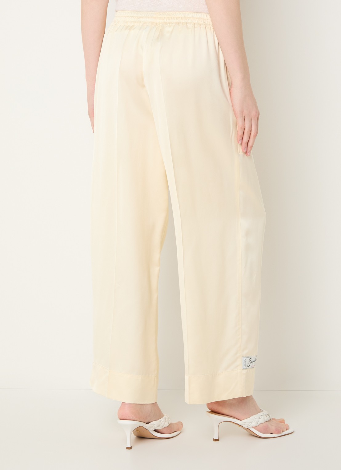 Sandro High waist loose fit broek van satijn met koord - achterkant lichtgeel