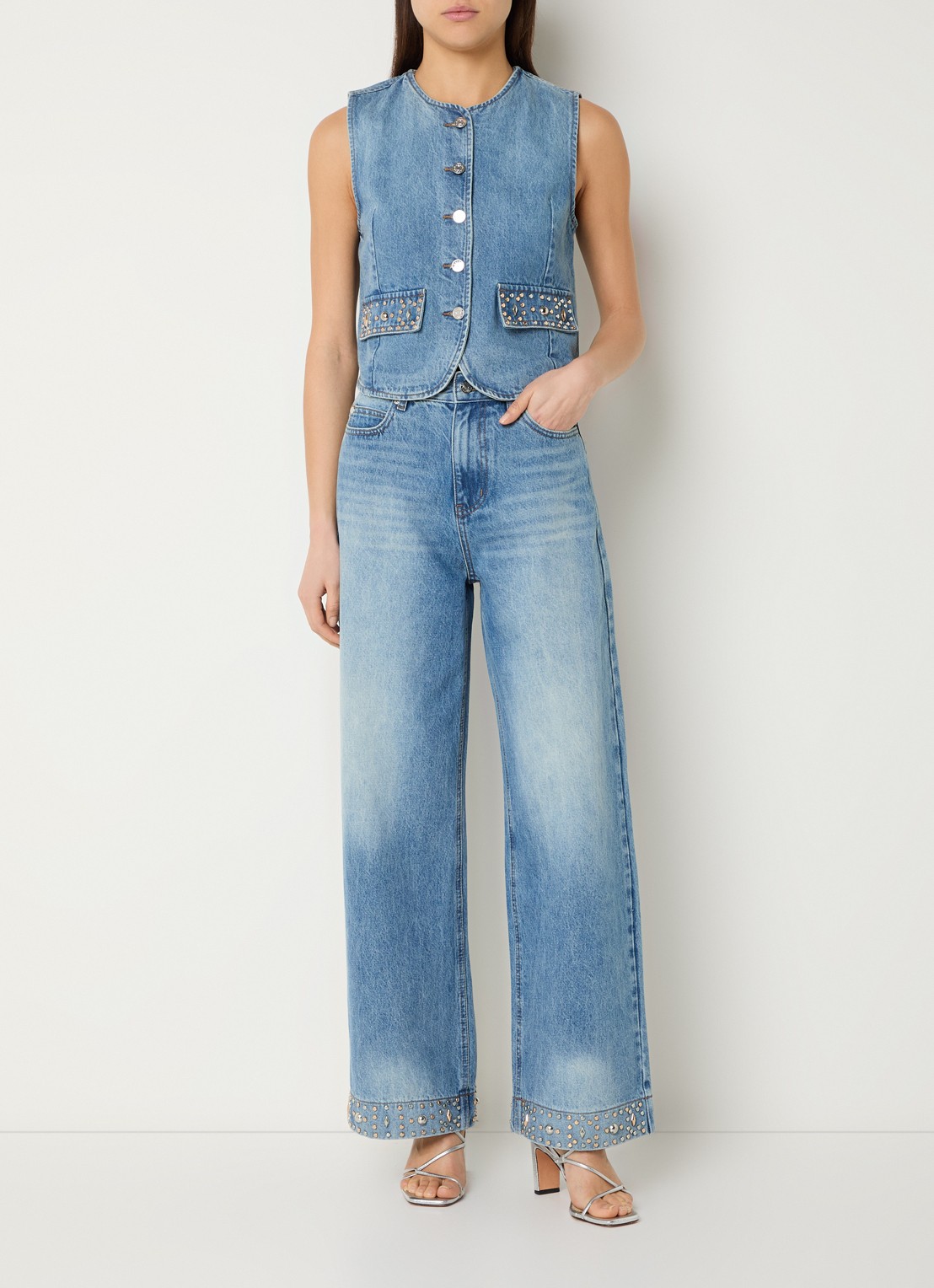 Sandro High waist loose fit jeans met lichte wassing - voorkant 3 indigo