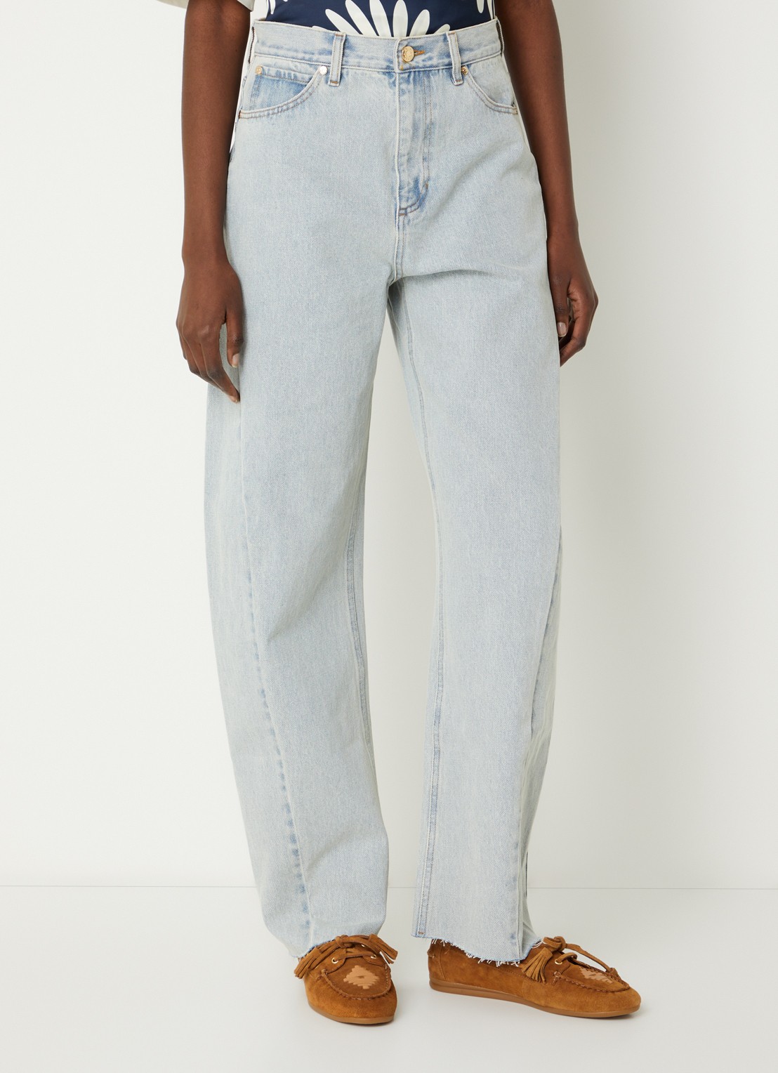 Sandro High waist loose fit jeans met lichte wassing - detail 4 indigo