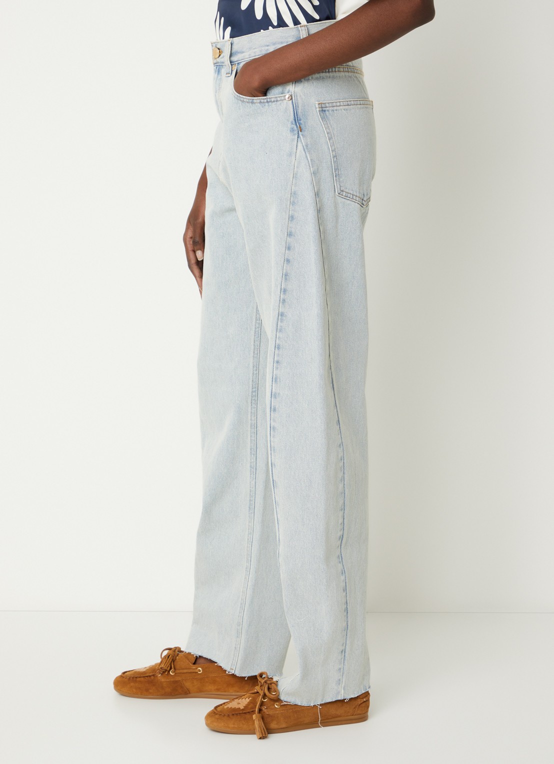 Sandro High waist loose fit jeans met lichte wassing - detail 5 indigo