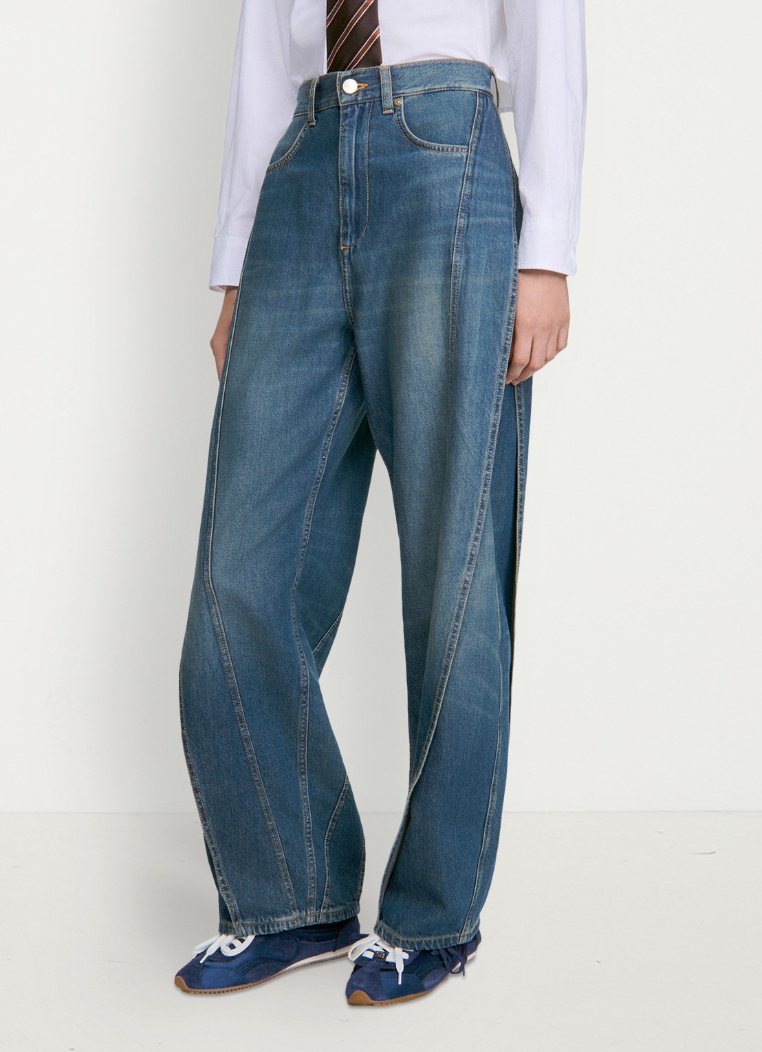 Sandro High waist loose fit jeans met medium wassing - detail 2 denim