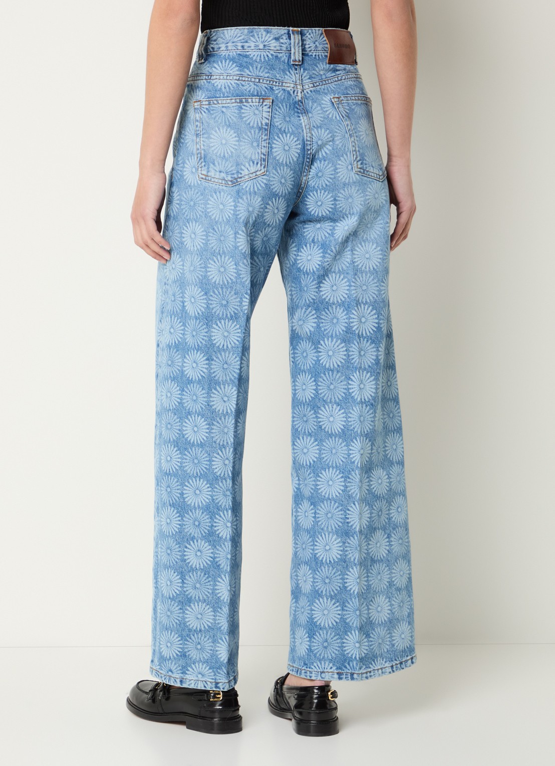 Sandro High waist loose fit jeans met print - achterkant indigo