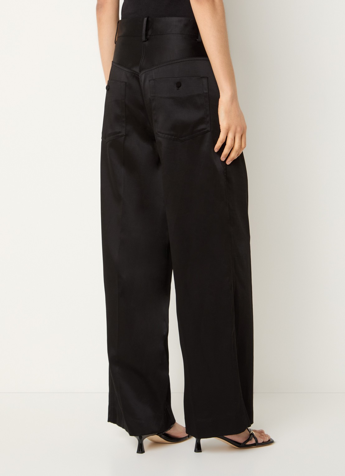 Sandro High waist loose fit pantalon van satijn met steekzakken - achterkant 2 zwart