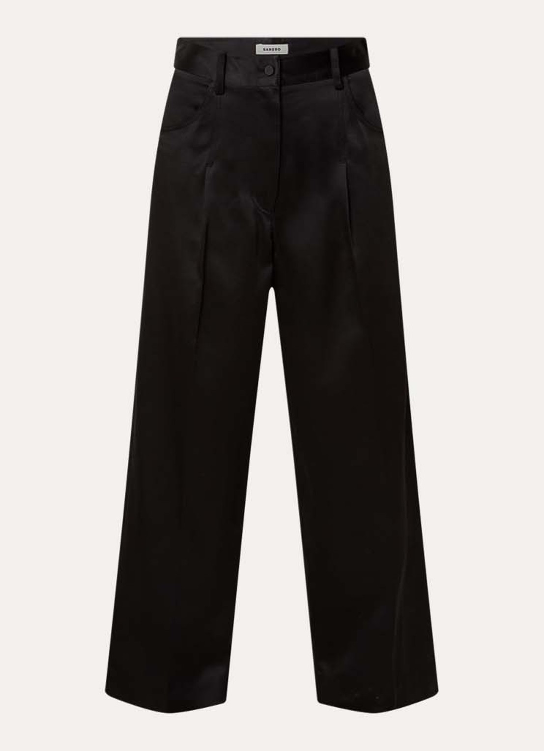 Sandro High waist loose fit pantalon van satijn met steekzakken - voorkant 3 zwart