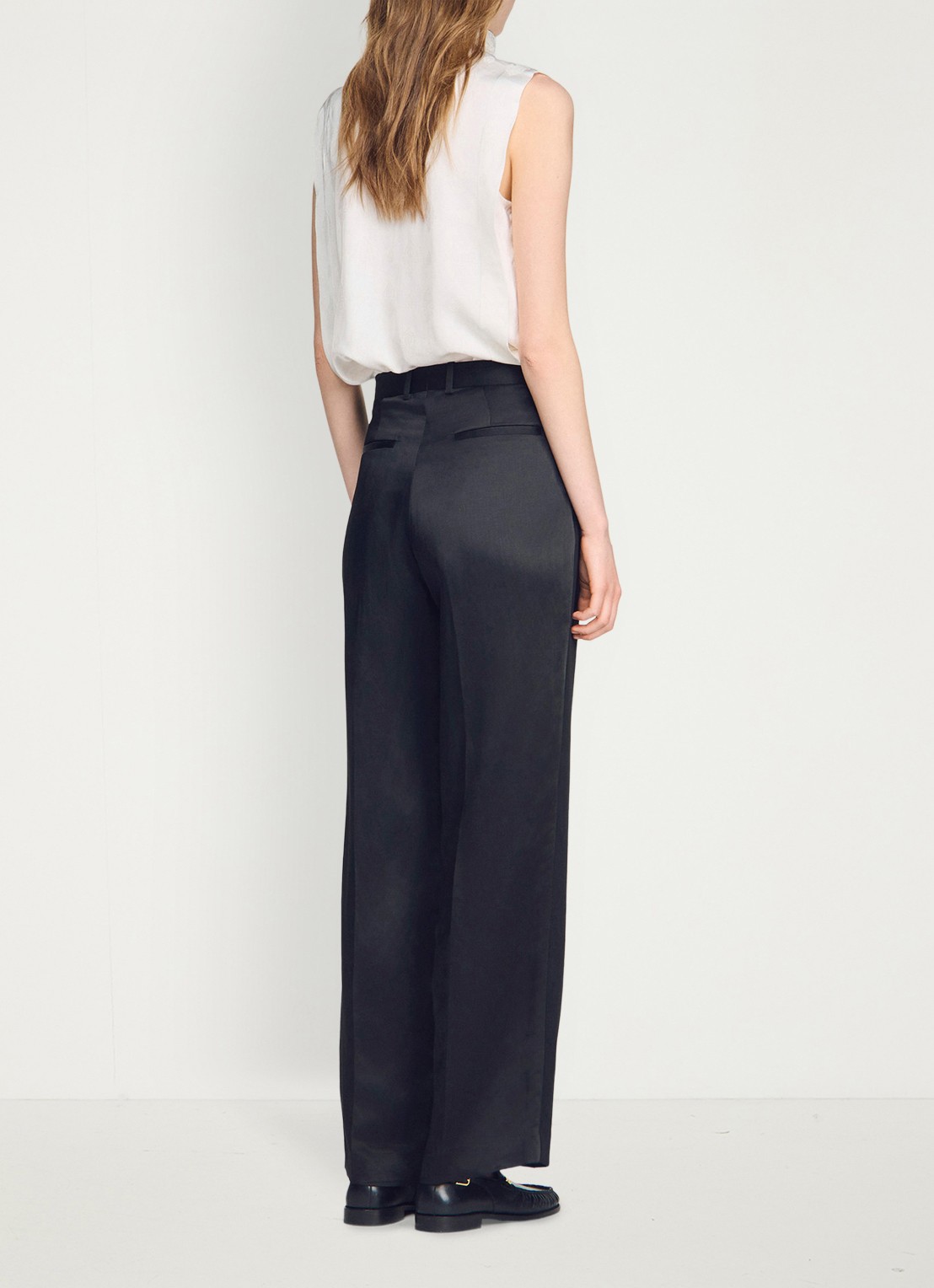 Sandro High waist loose fit pantalon van satijn - achterkant 3 zwart