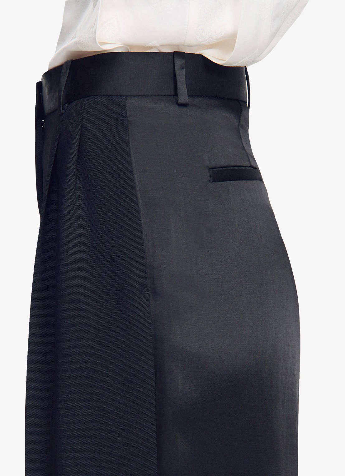Sandro High waist loose fit pantalon van satijn - detail 5 zwart