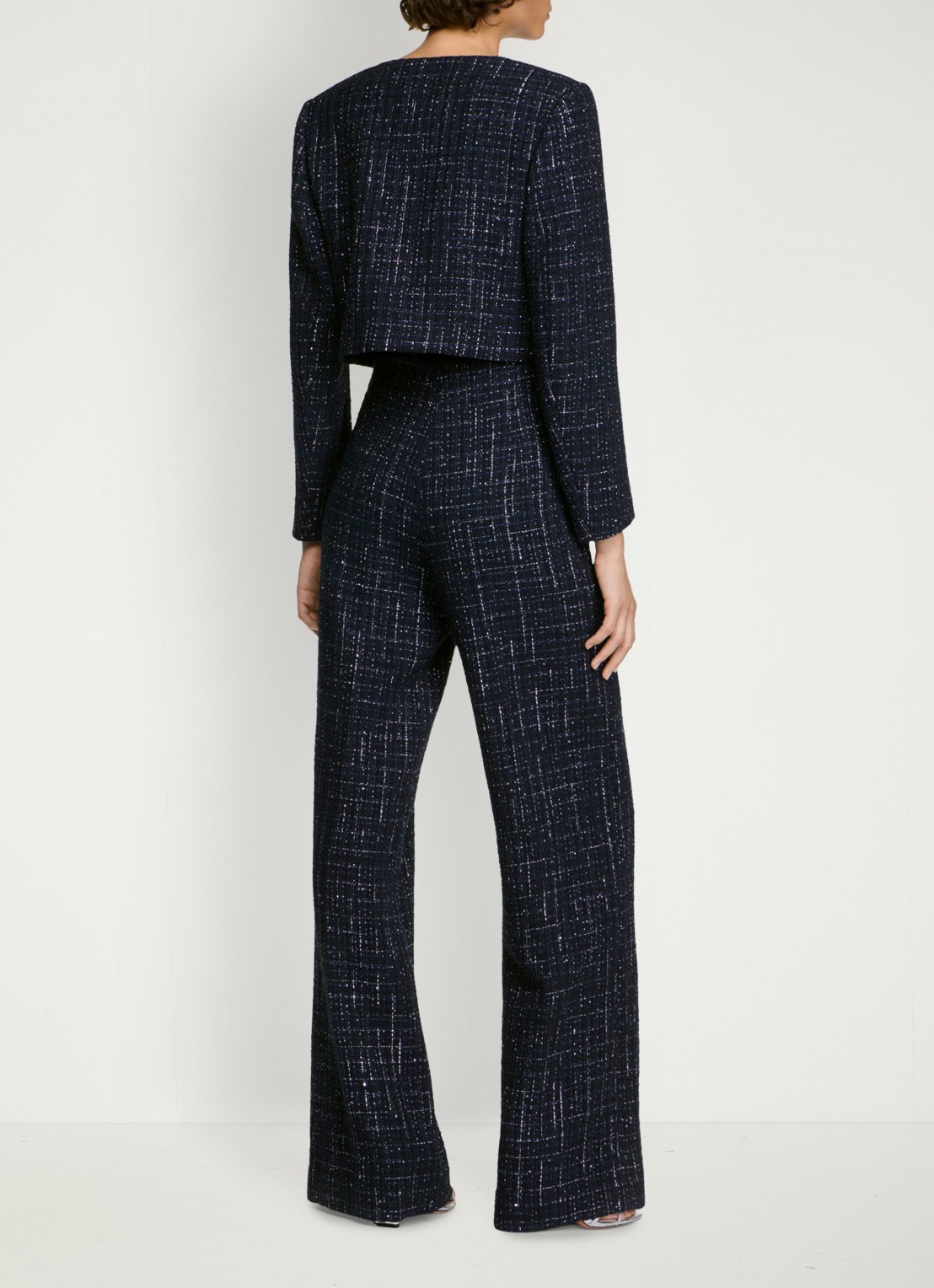 Sandro High waist loose fit pantalon van tweed - achterkant 6 donkerblauw