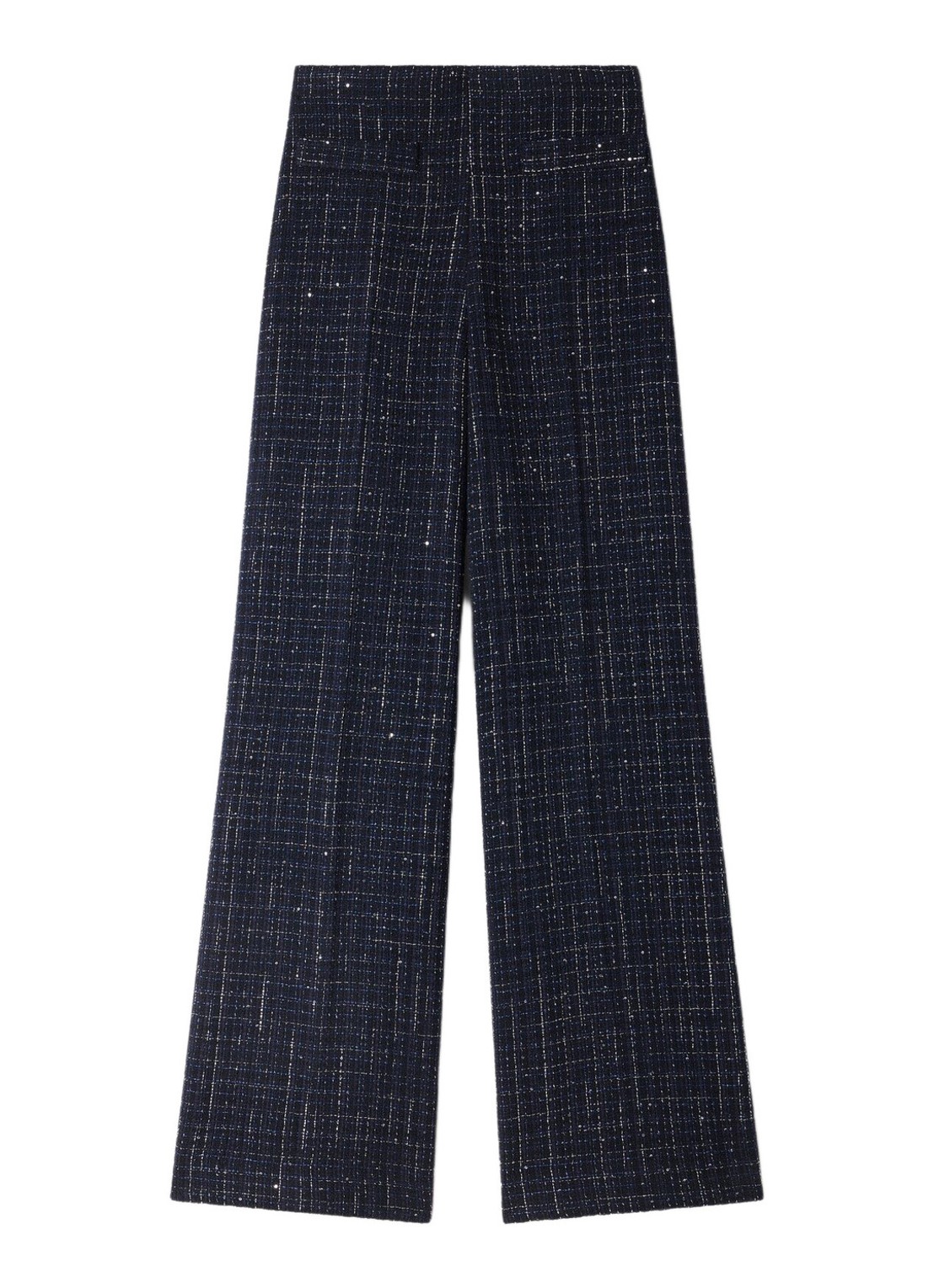 Sandro High waist loose fit pantalon van tweed - voorkant donkerblauw
