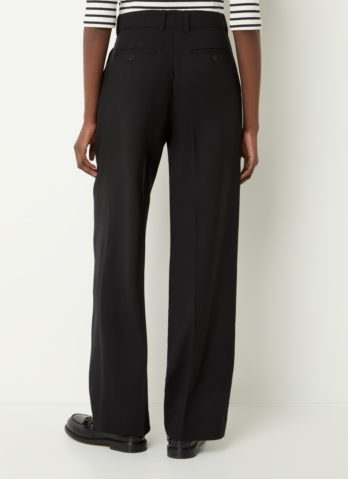 Sandro High waist loose fit pantalon van wol met persplooi - achterkant zwart