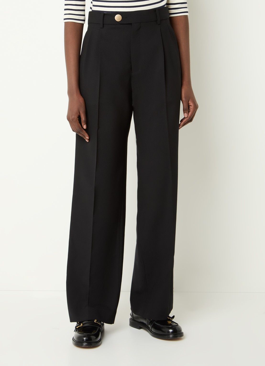 Sandro High waist loose fit pantalon van wol met persplooi - detail 2 zwart