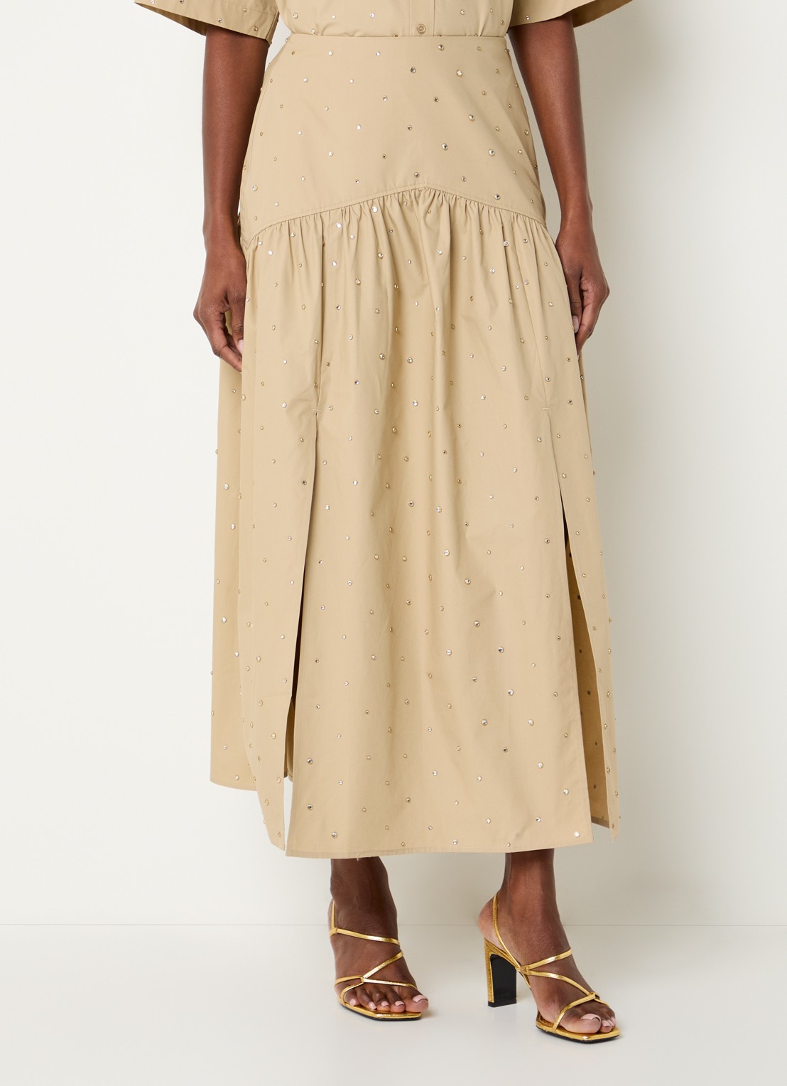Sandro High waist maxi rok met studs - detail 2 beige