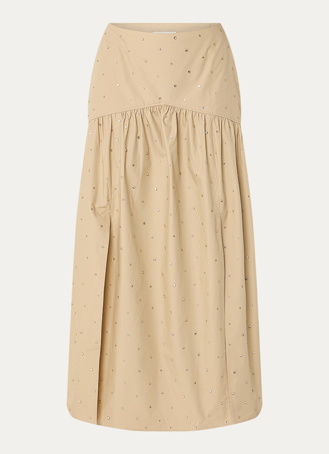 Sandro High waist maxi rok met studs - voorkant 3 beige