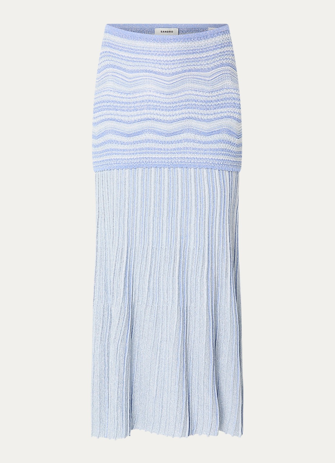 Sandro High waist midi rok met streepprint - voorkant 3 lichtblauw