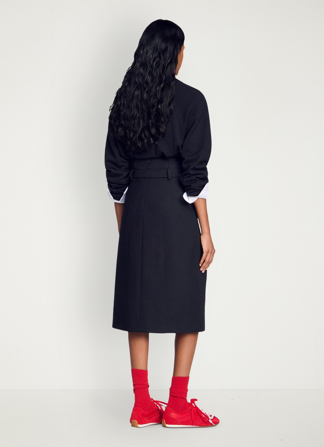 Sandro High waist midi rok van wol met split - achterkant 6 zwart