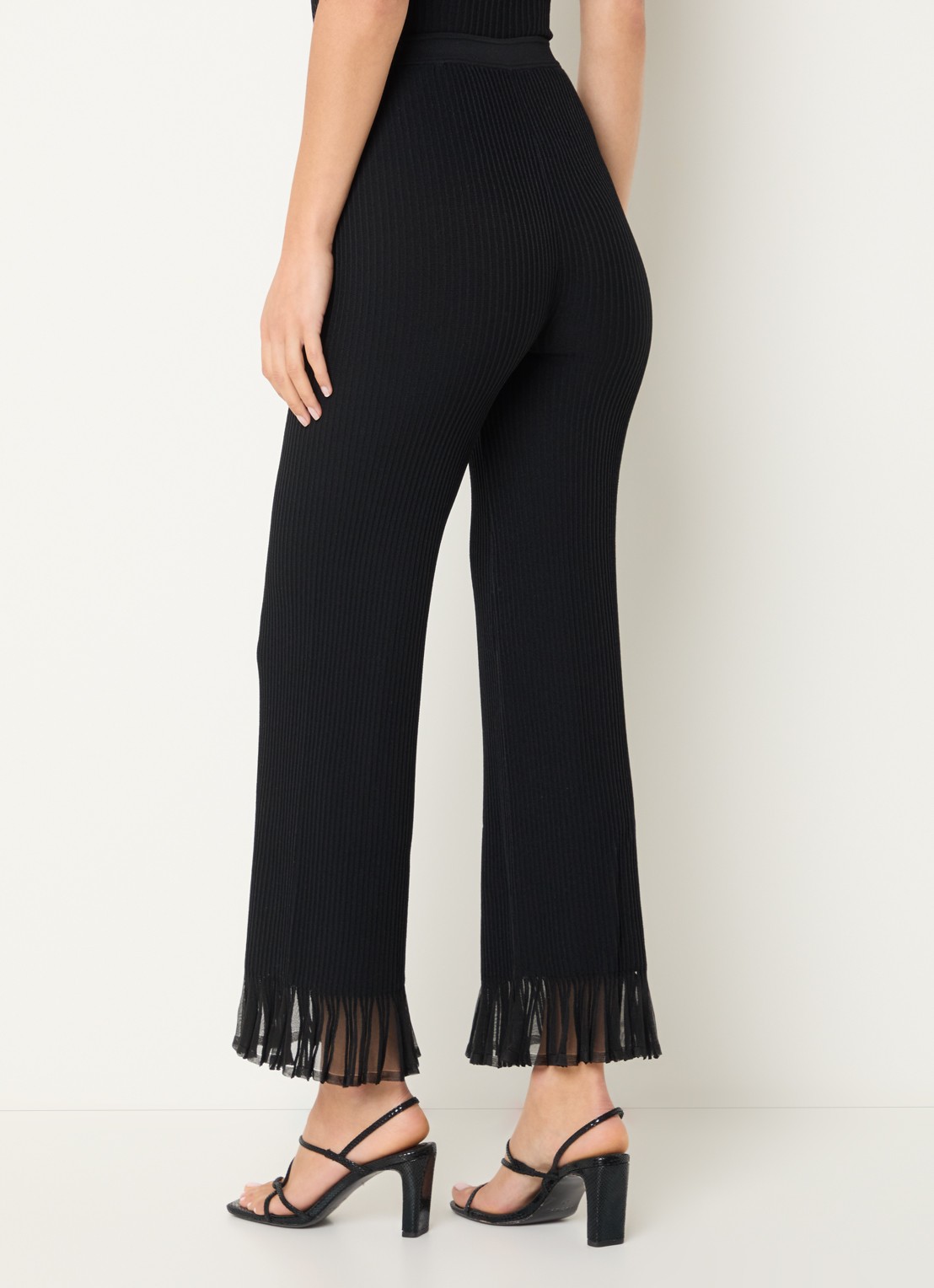 Sandro High waist straight fit broek met franjes - achterkant zwart