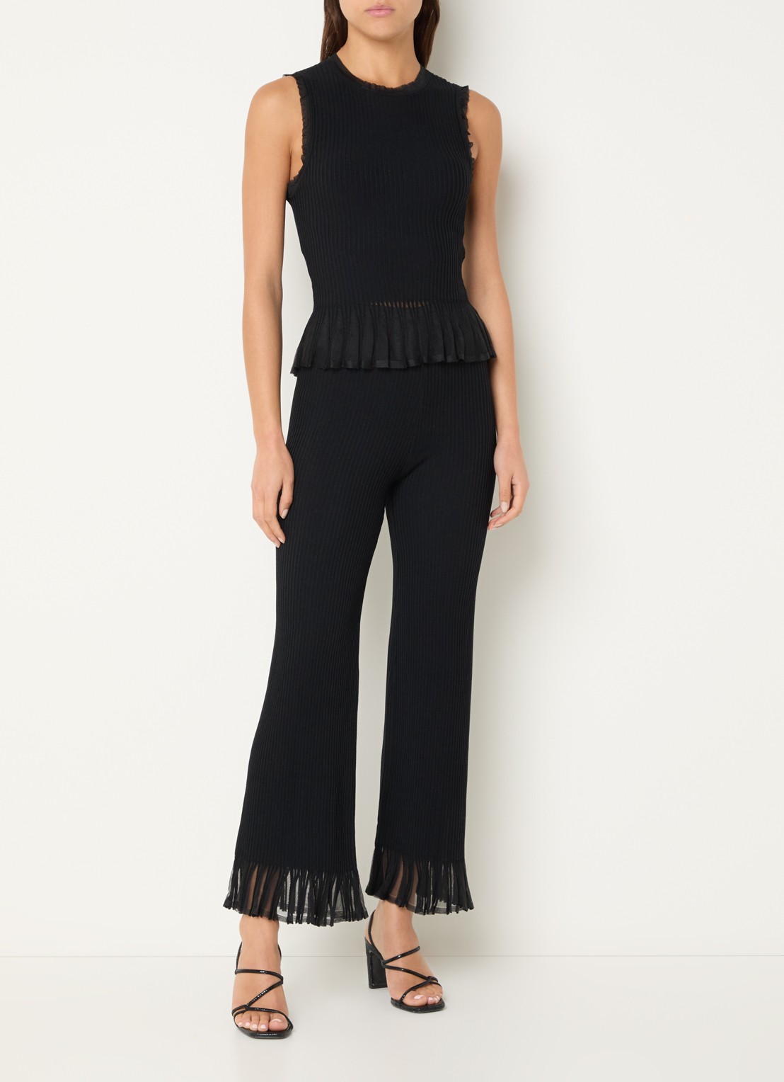 Sandro High waist straight fit broek met franjes - voorkant 3 zwart