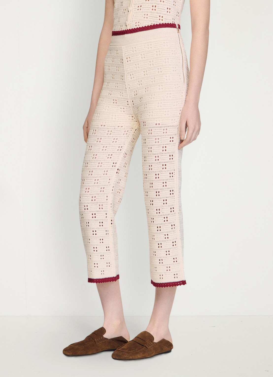 Sandro High waist straight fit broek van crochet - detail 2 beige