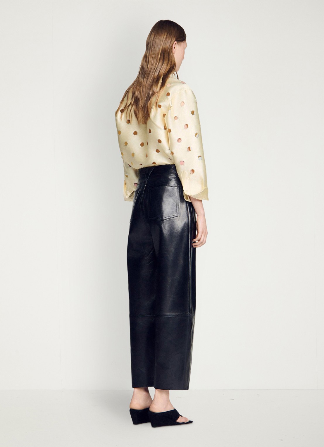 Sandro High waist straight fit broek van lamsleer - achterkant 5 zwart