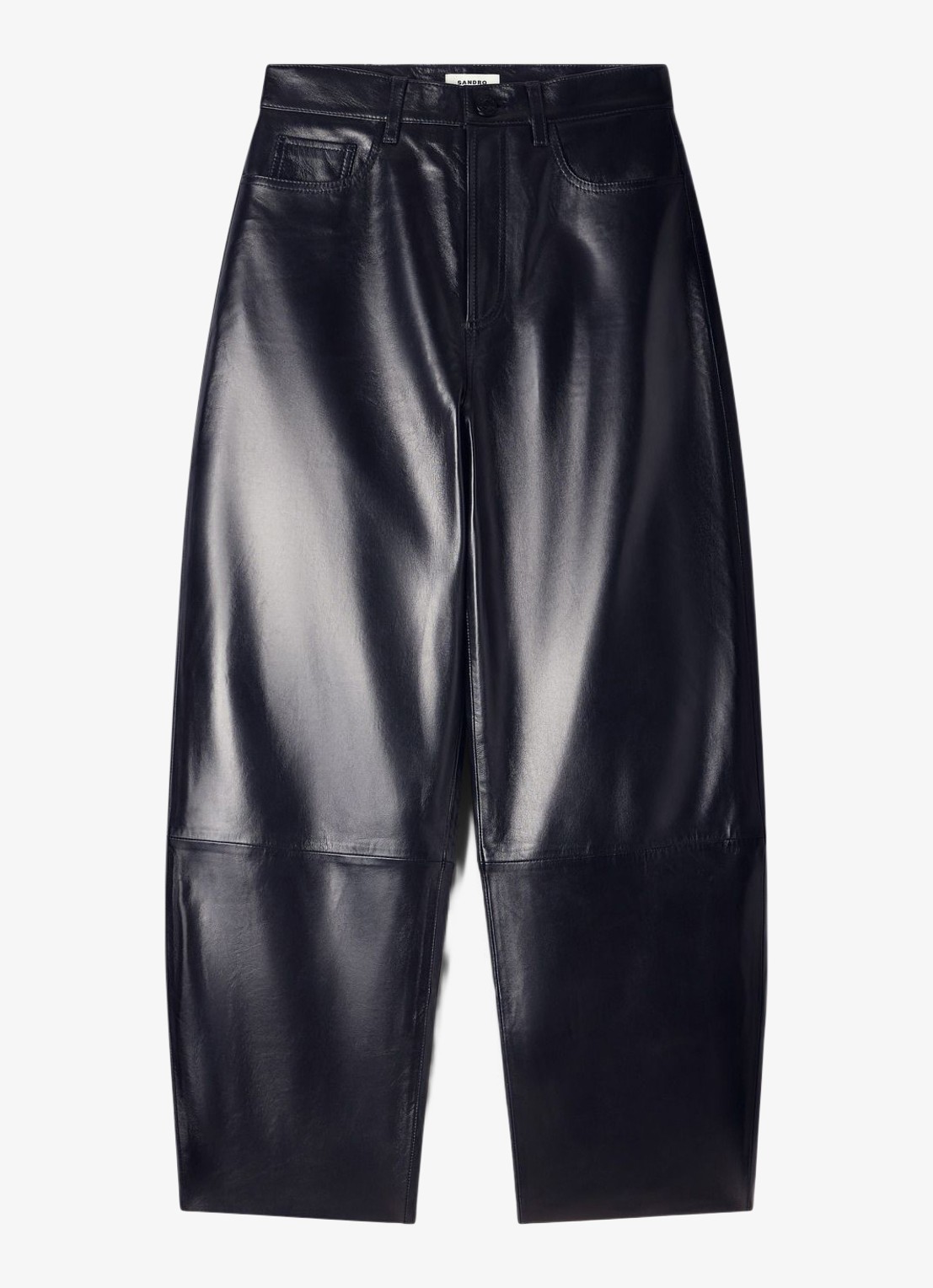 Sandro High waist straight fit broek van lamsleer - voorkant 6 zwart
