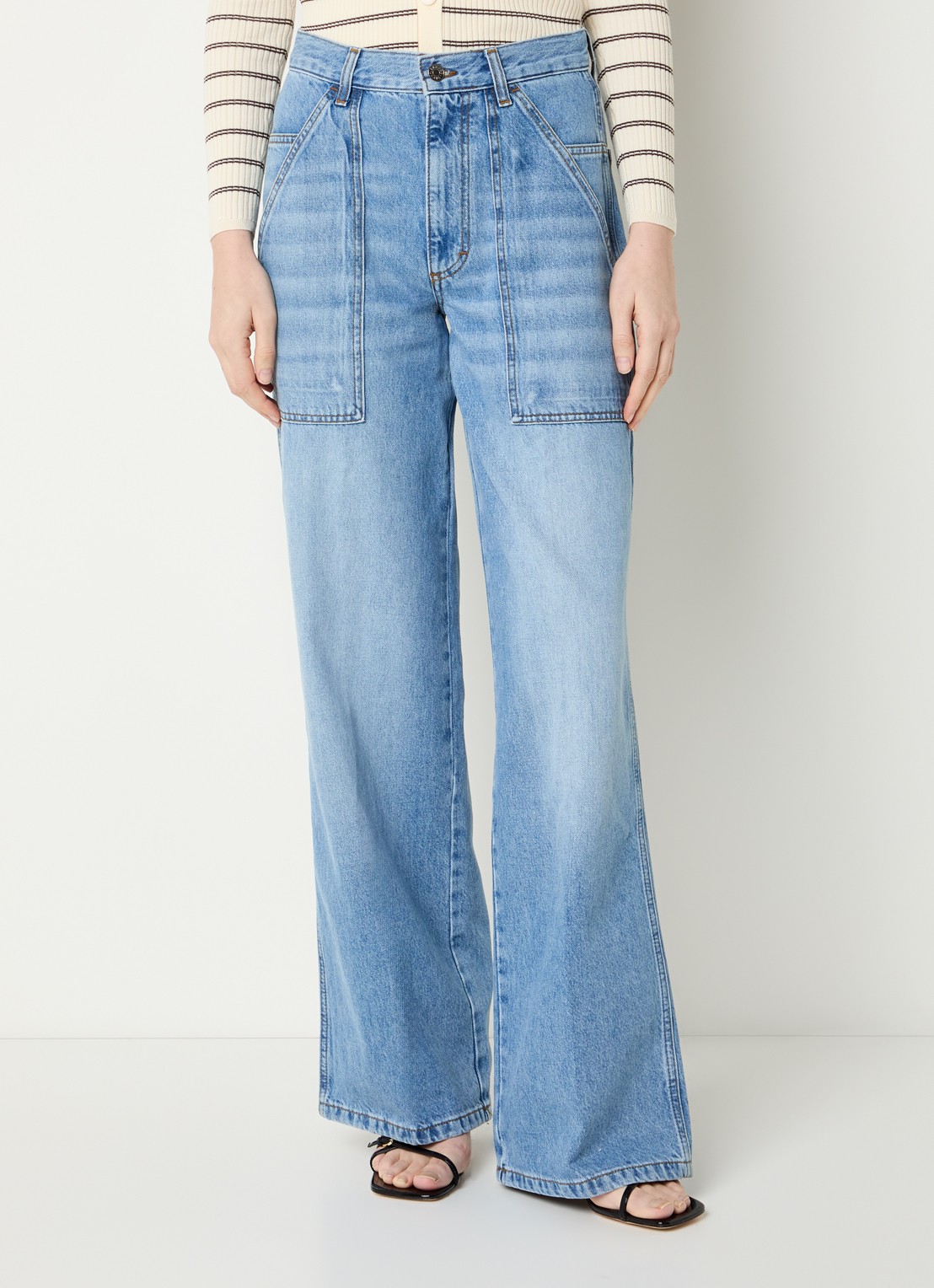 Sandro High waist straight fit jeans met lichte wassing - detail 2 indigo