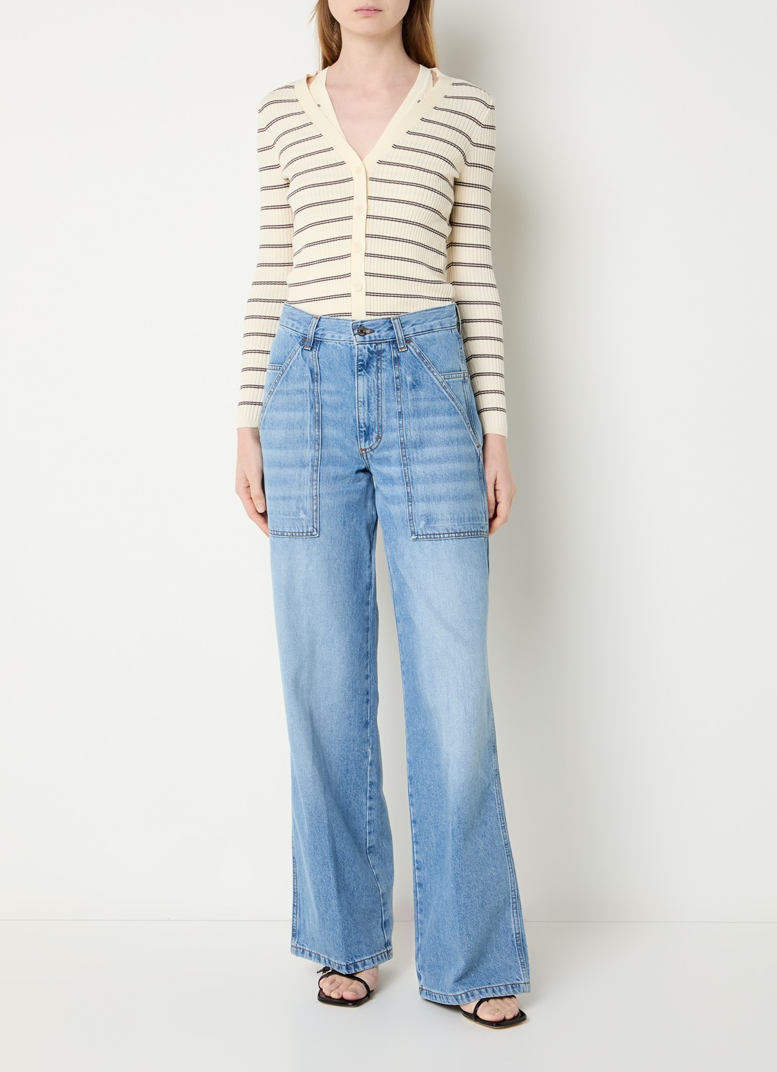 Sandro High waist straight fit jeans met lichte wassing - voorkant 4 indigo