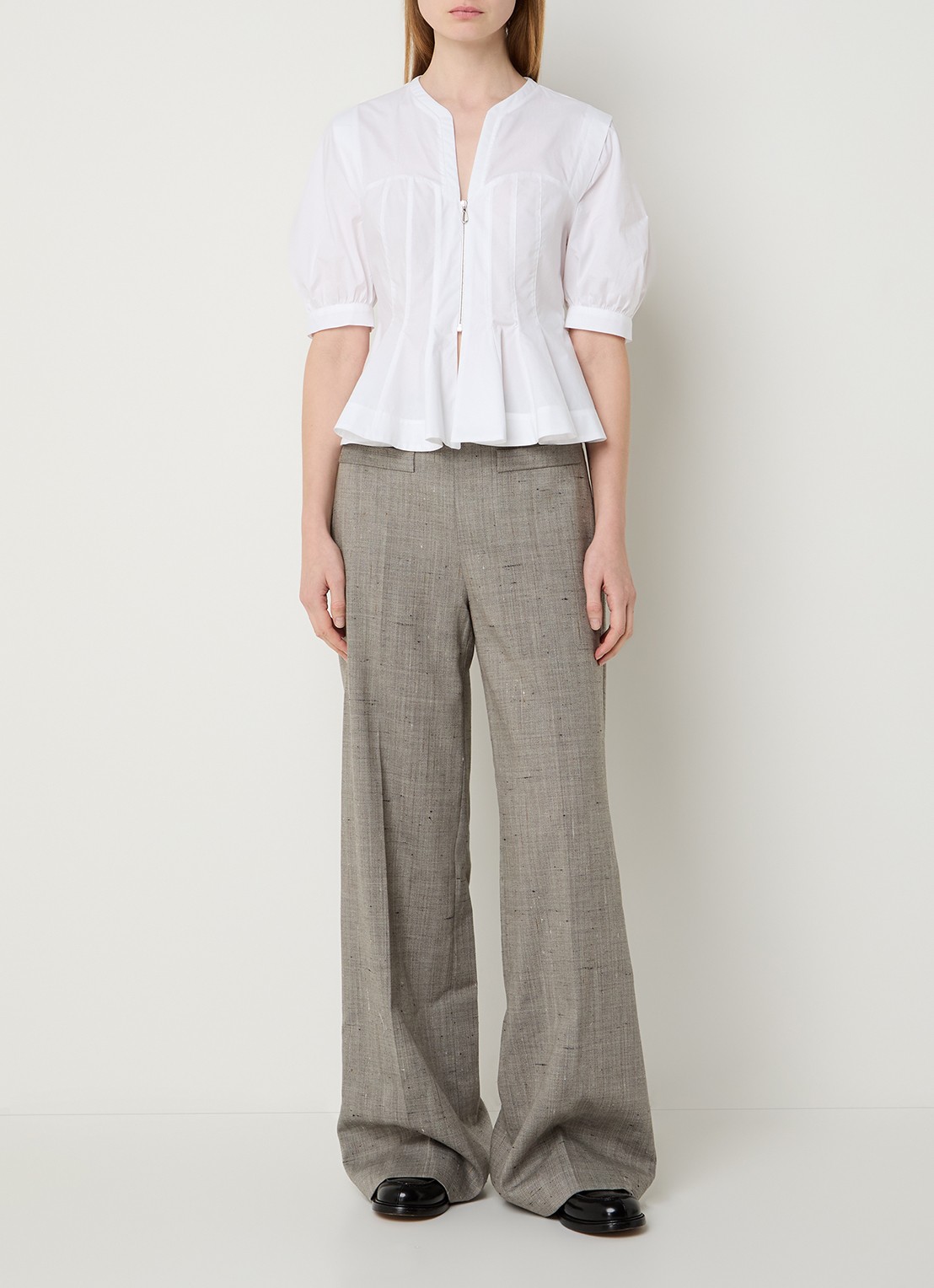 Sandro High waist straight fit pantalon in wolblend - voorkant 4 beige