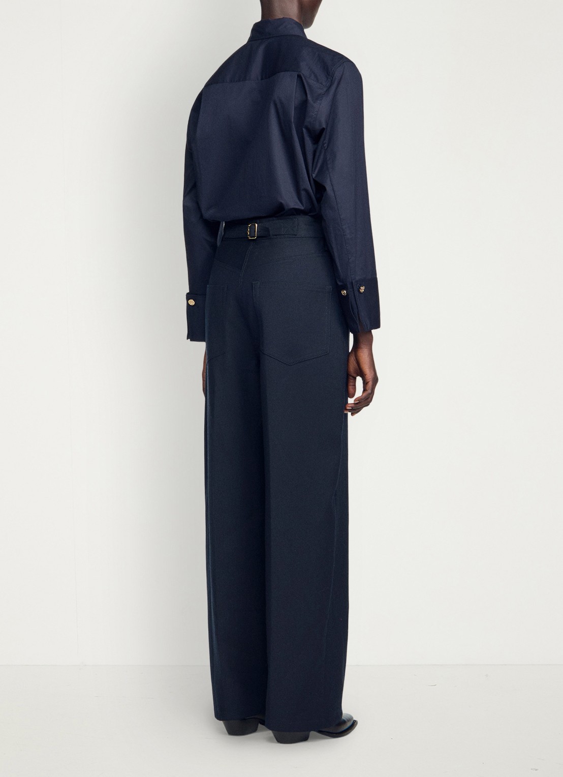 Sandro High waist straight fit pantalon in wolblend - achterkant donkerblauw