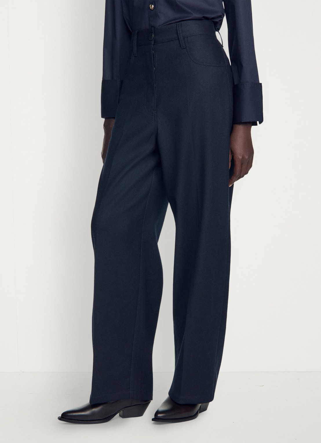 Sandro High waist straight fit pantalon in wolblend - detail 6 donkerblauw