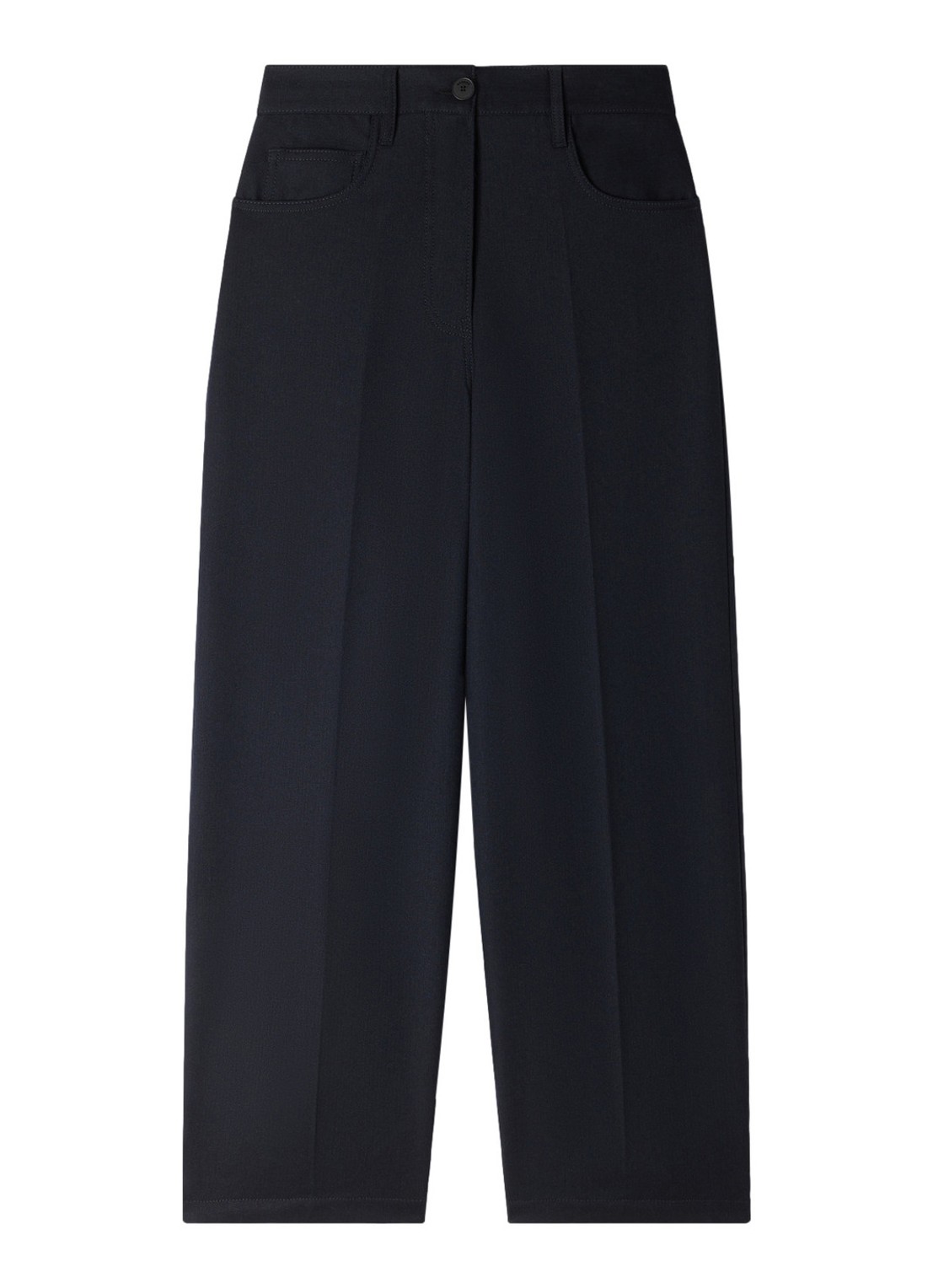 Sandro High waist straight fit pantalon in wolblend - voorkant donkerblauw