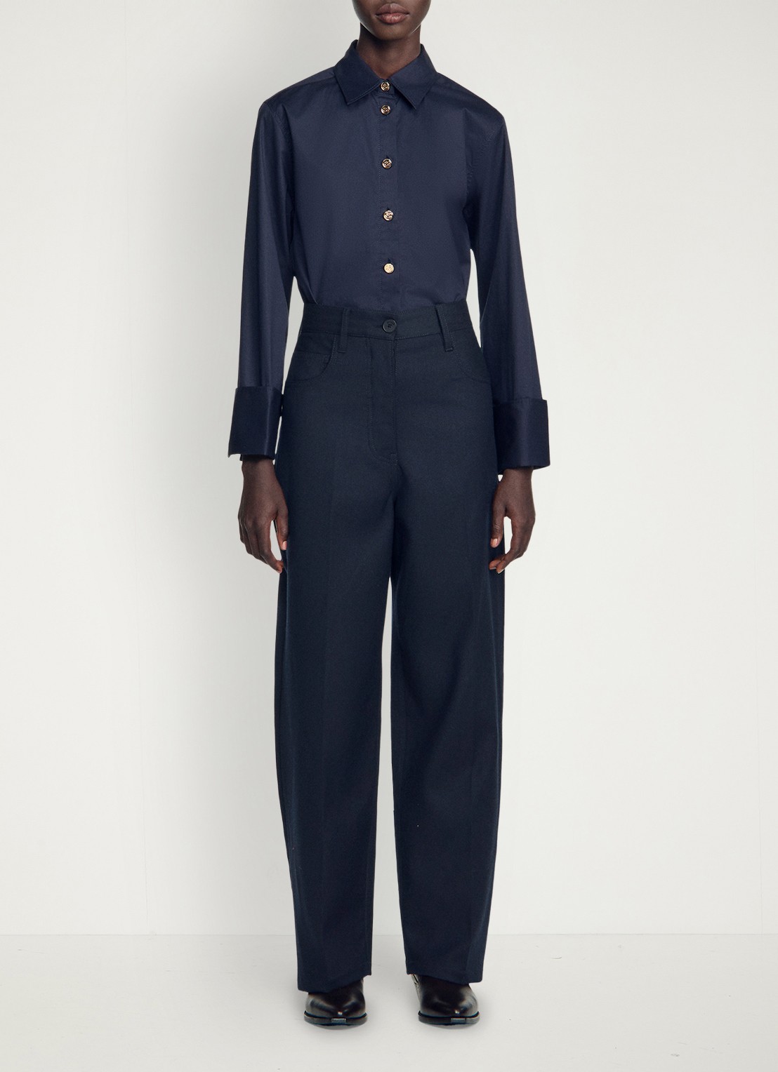 Sandro High waist straight fit pantalon in wolblend - voorkant 3 donkerblauw