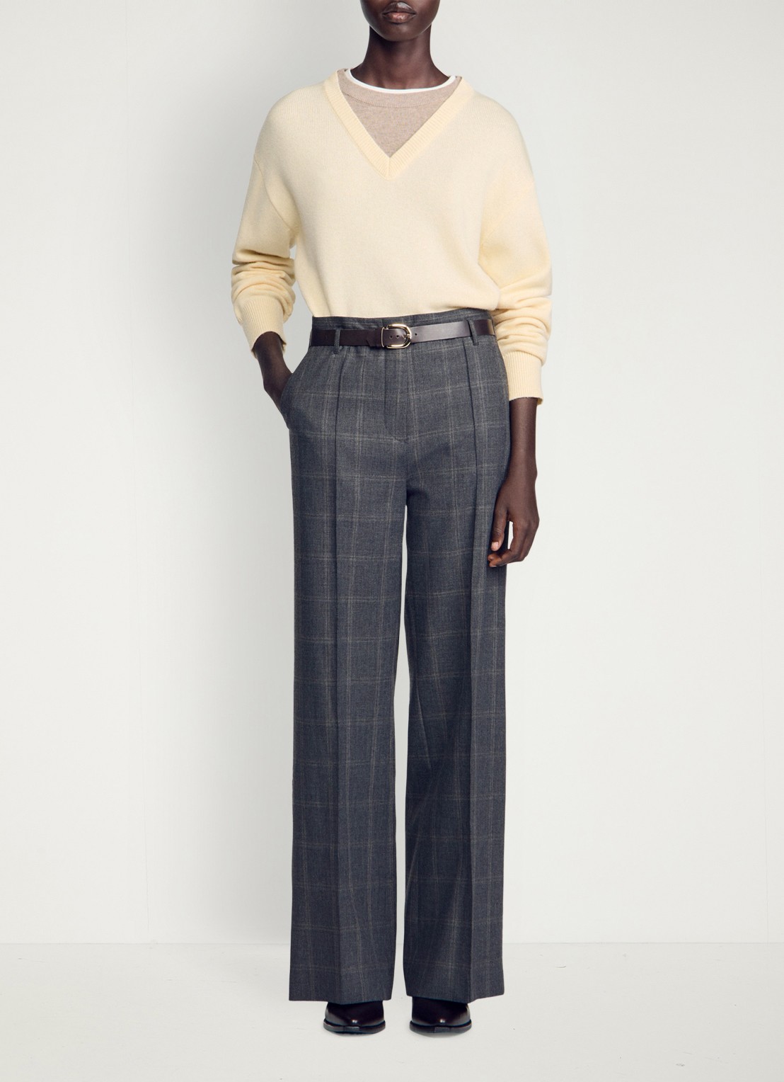 Sandro High waist straight fit pantalon in wolblend - detail 2 grijs