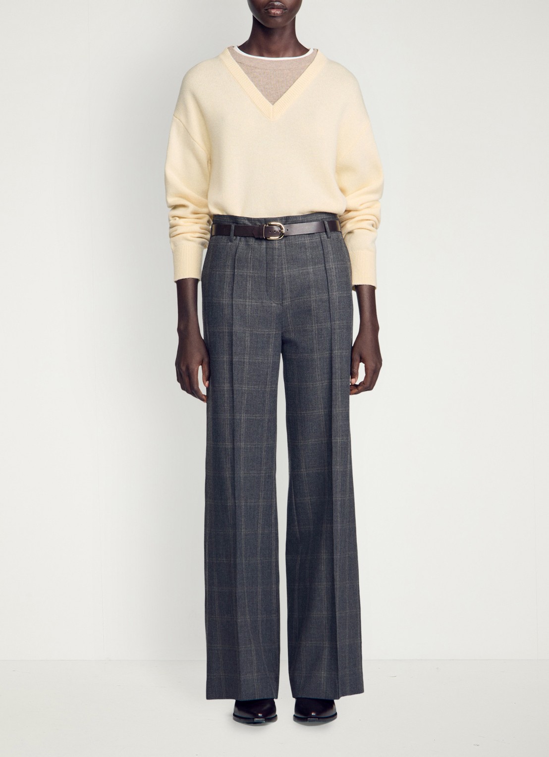 Sandro High waist straight fit pantalon in wolblend - voorkant 7 grijs