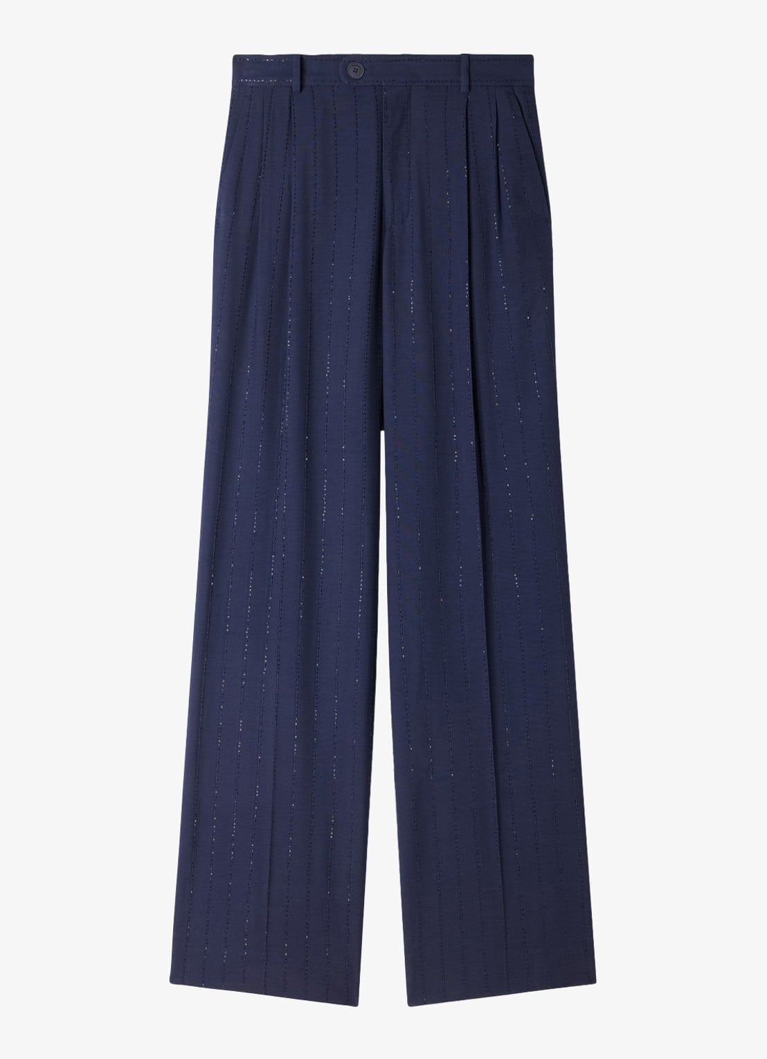 Sandro High waist straight fit pantalon met strass - voorkant donkerblauw