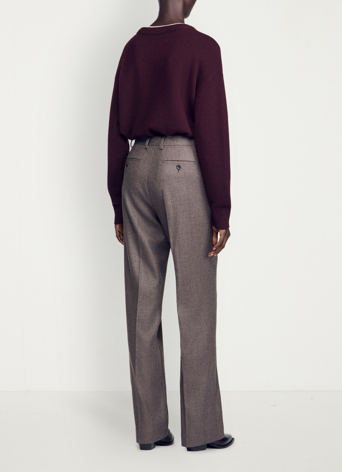 Sandro High waist straight fit pantalon van wol - achterkant 4 taupe