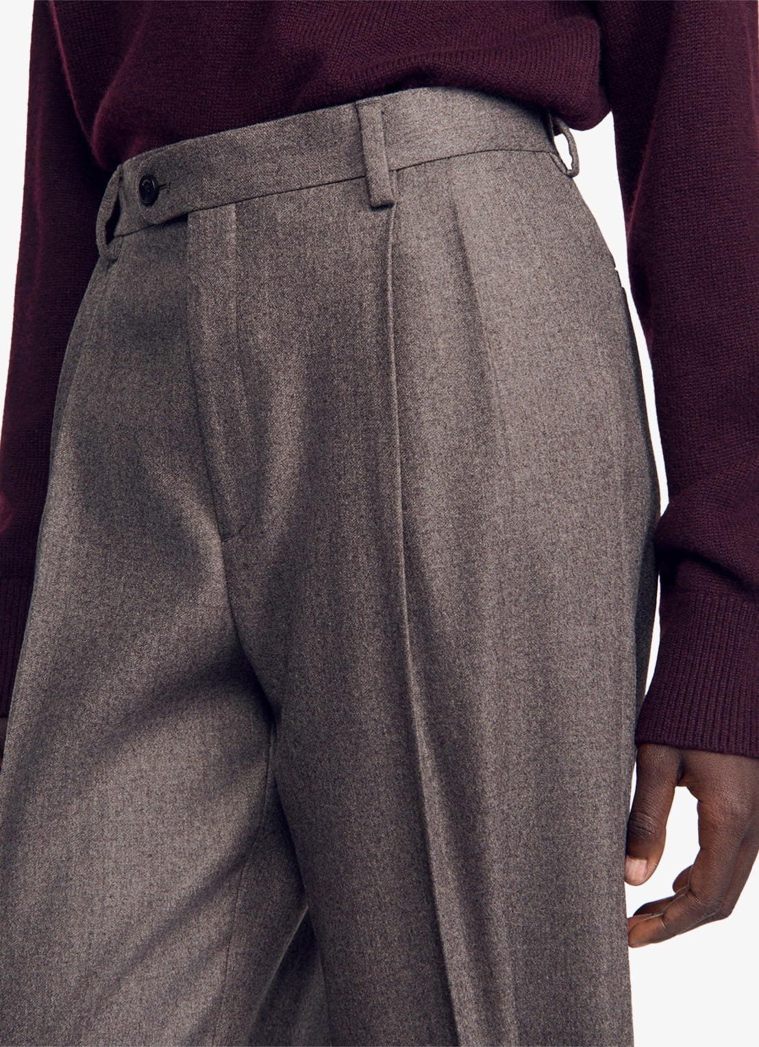 Sandro High waist straight fit pantalon van wol - detail 2 taupe