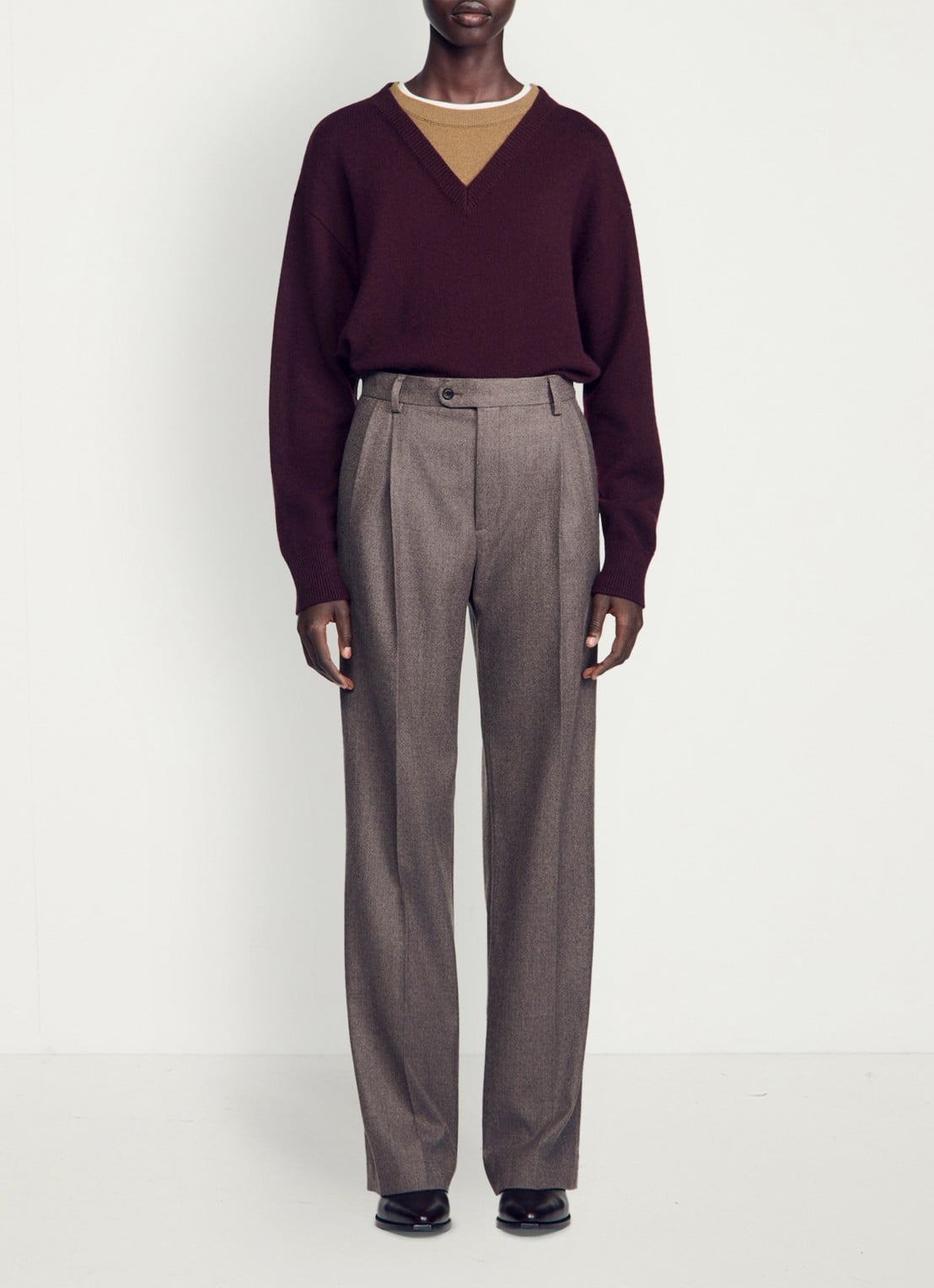 Sandro High waist straight fit pantalon van wol - voorkant 6 taupe