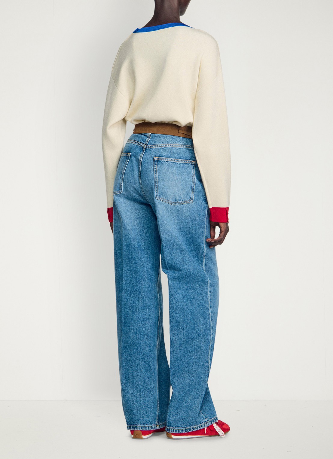 Sandro High waist straight leg jeans met details van leer - achterkant 4 indigo
